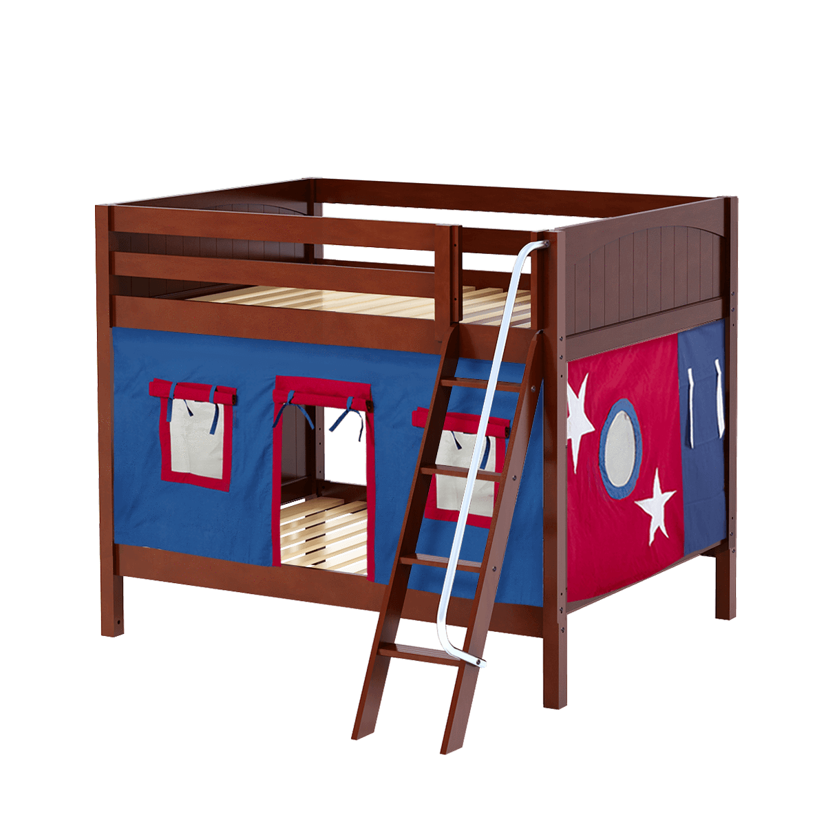 Maxtrix Full Medium Bunk Bed with Angled Ladder + Curtain