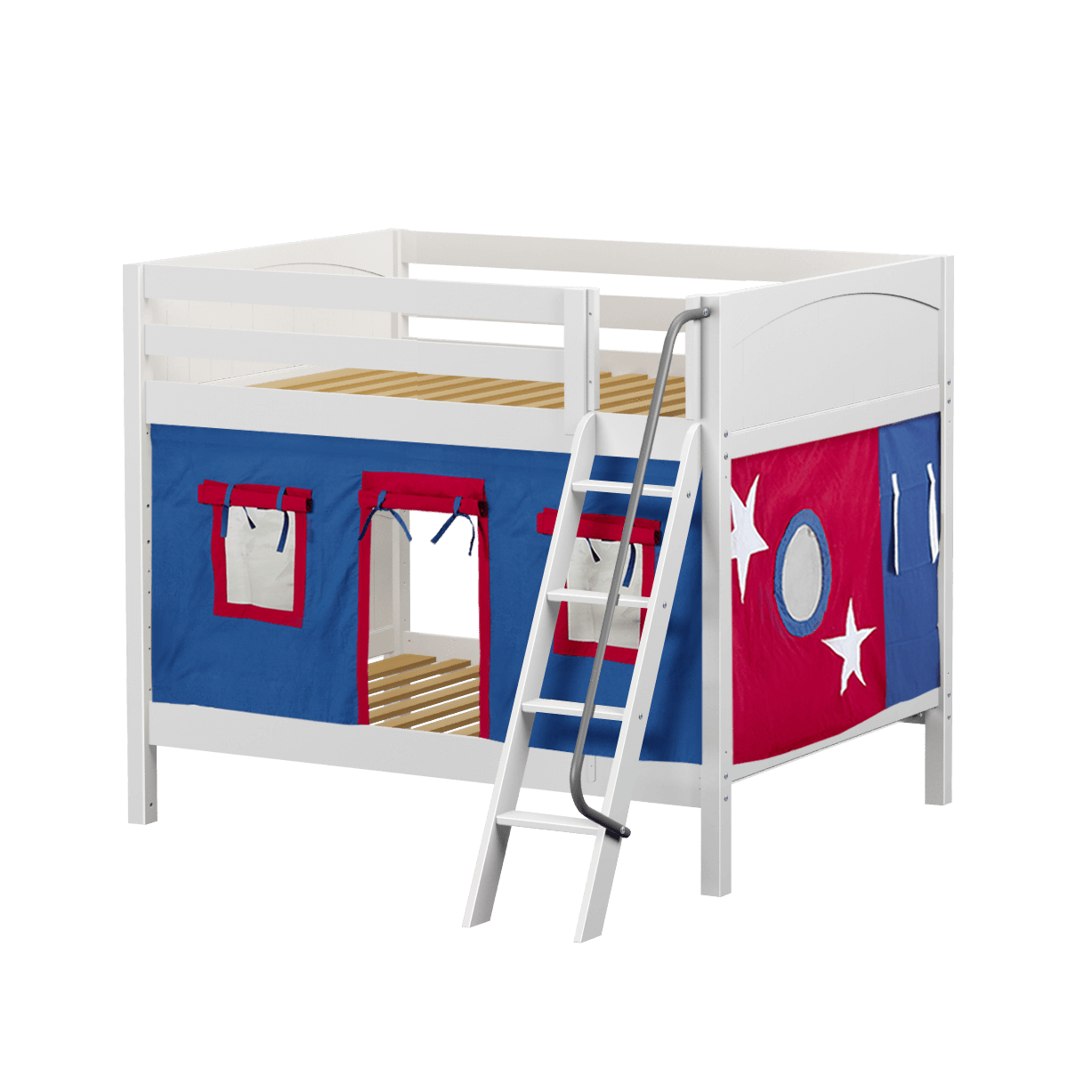 Maxtrix Full Medium Bunk Bed with Angled Ladder + Curtain