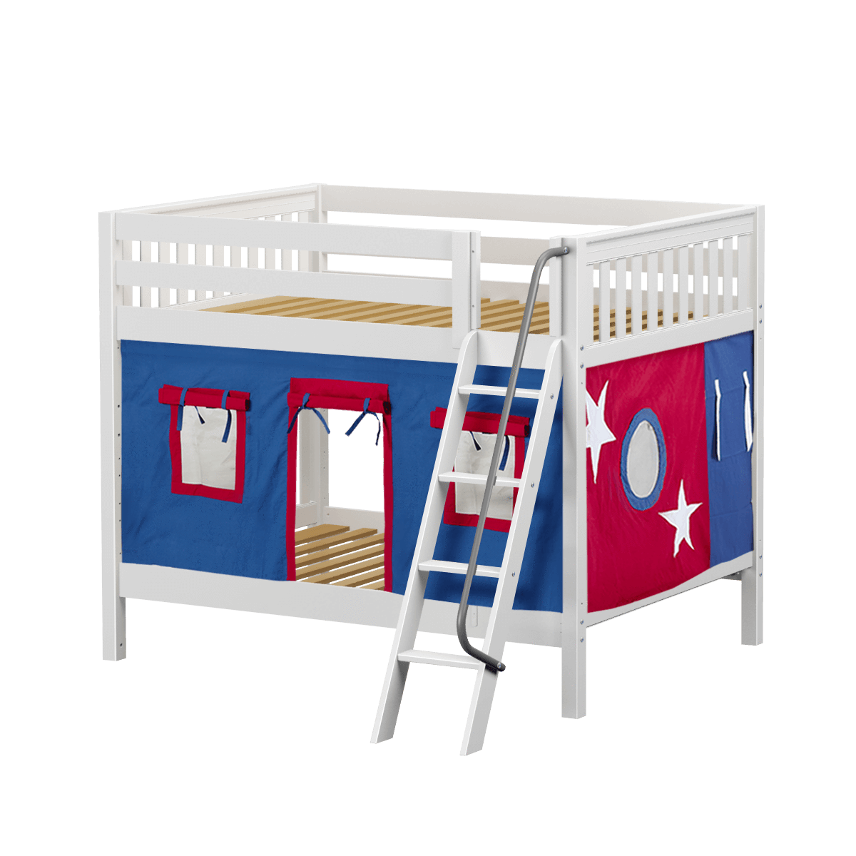 Maxtrix Full Medium Bunk Bed with Angled Ladder + Curtain