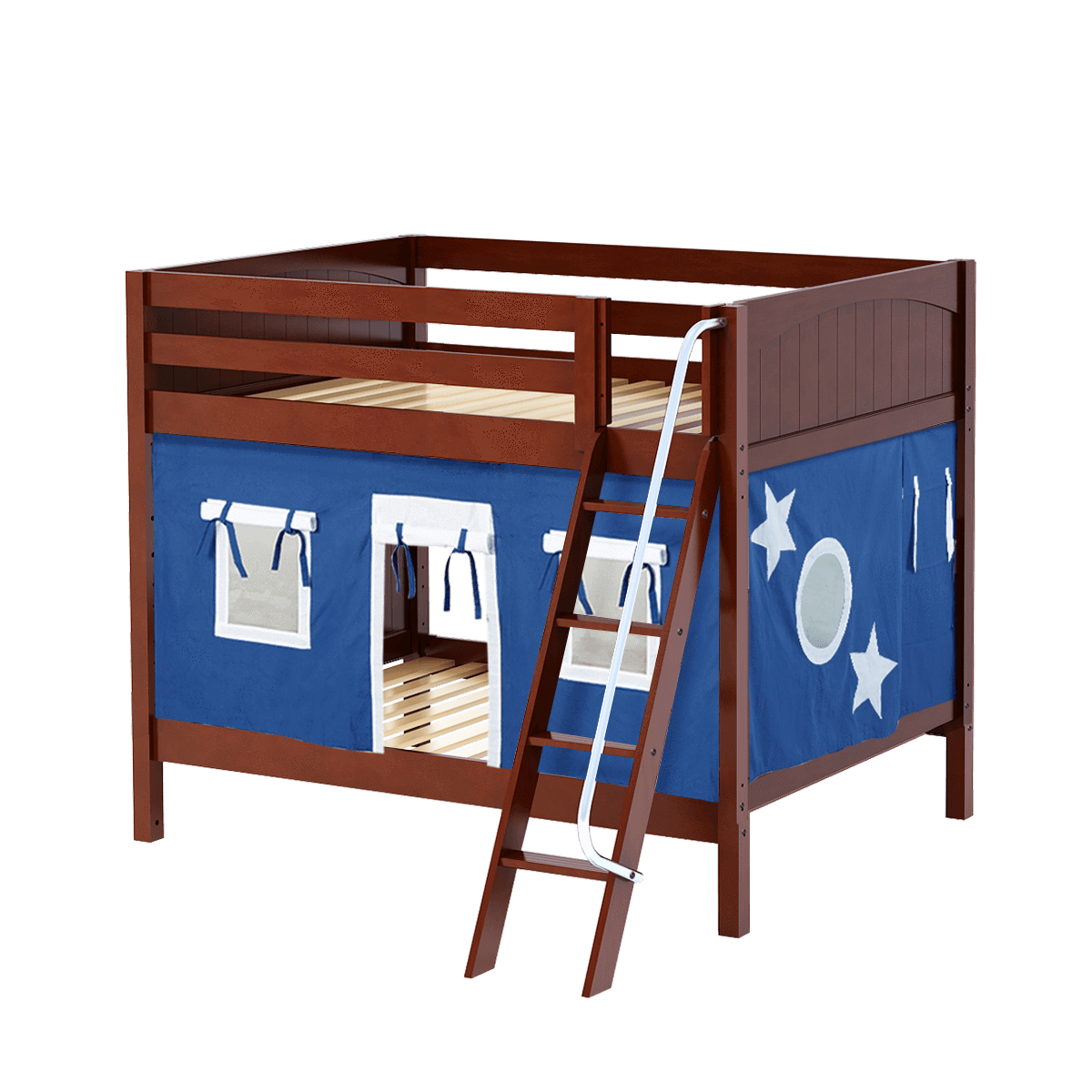 Maxtrix Full Medium Bunk Bed with Angled Ladder + Curtain