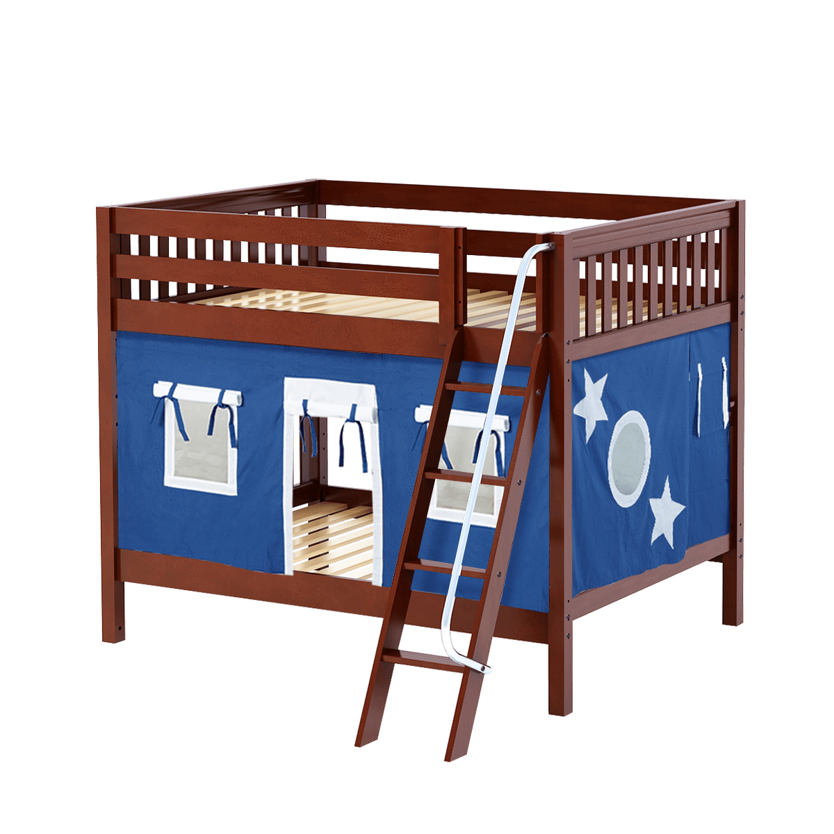 Maxtrix Full Medium Bunk Bed with Angled Ladder + Curtain