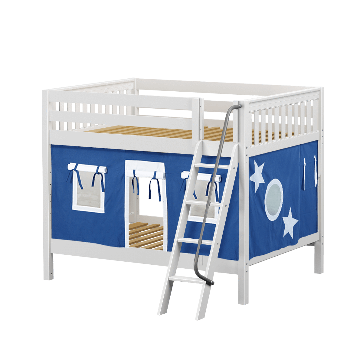 Maxtrix Full Medium Bunk Bed with Angled Ladder + Curtain