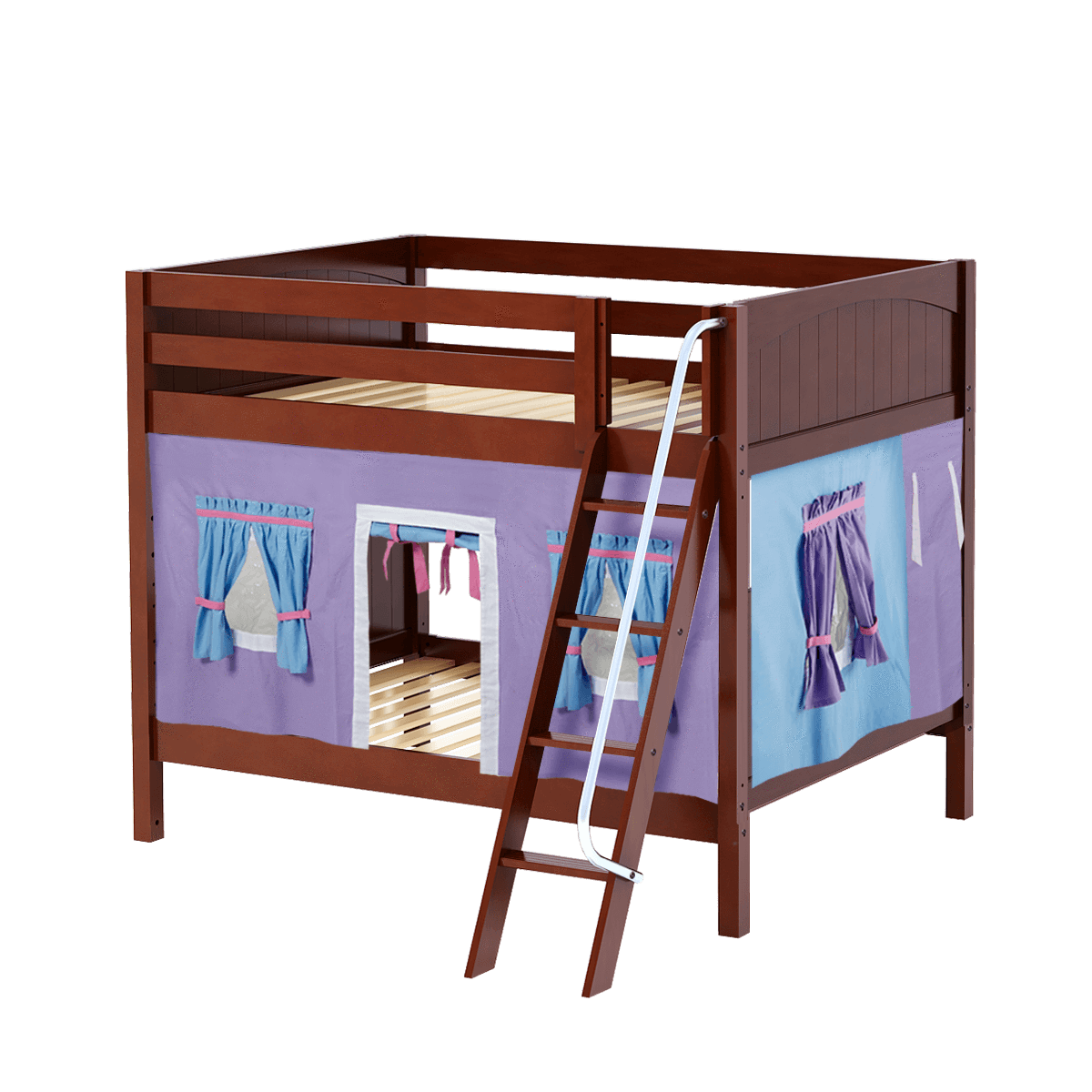 Maxtrix Full Medium Bunk Bed with Angled Ladder + Curtain