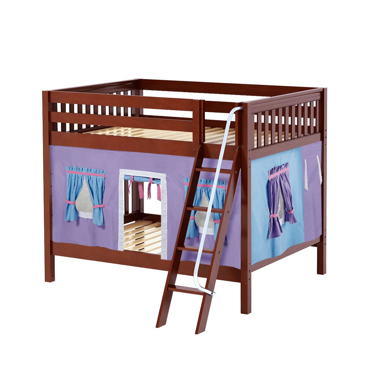 Maxtrix Full Medium Bunk Bed with Angled Ladder + Curtain