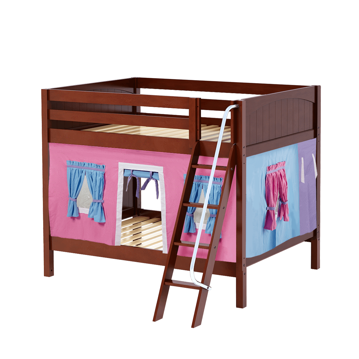 Maxtrix Full Medium Bunk Bed with Angled Ladder + Curtain