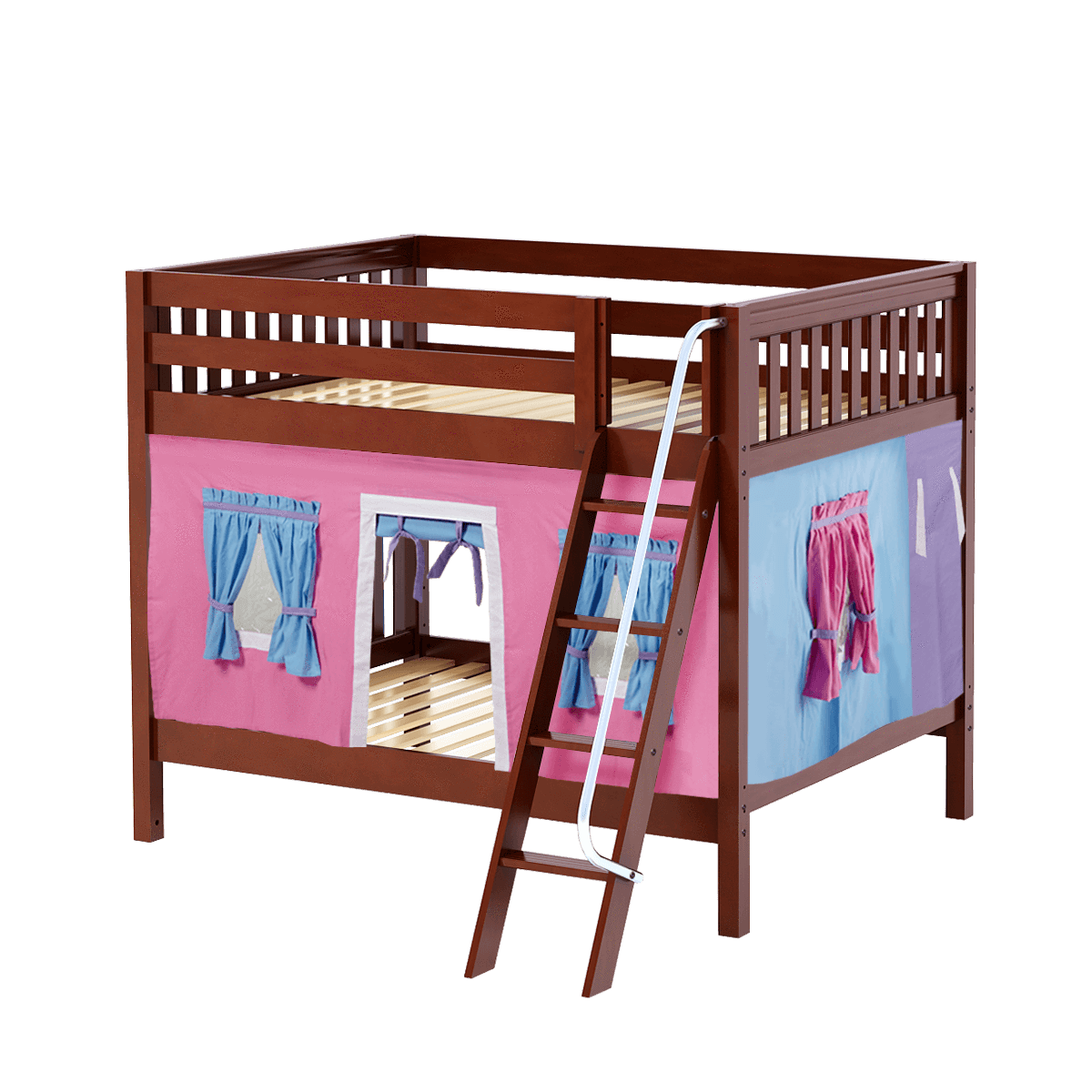 Maxtrix Full Medium Bunk Bed with Angled Ladder + Curtain