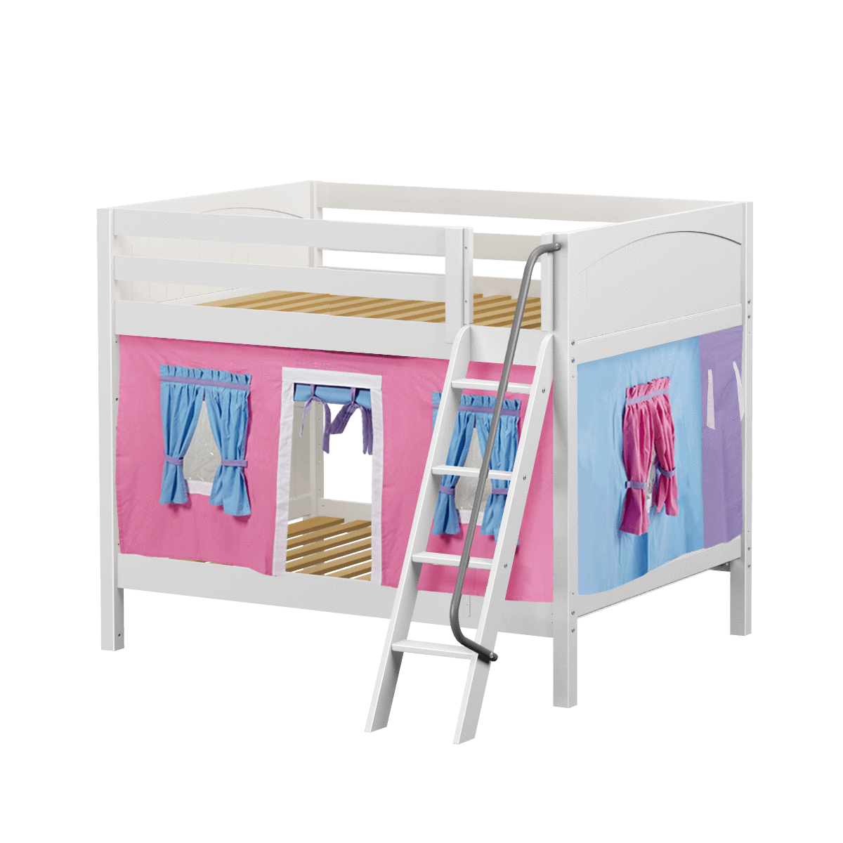 Maxtrix Full Medium Bunk Bed with Angled Ladder + Curtain