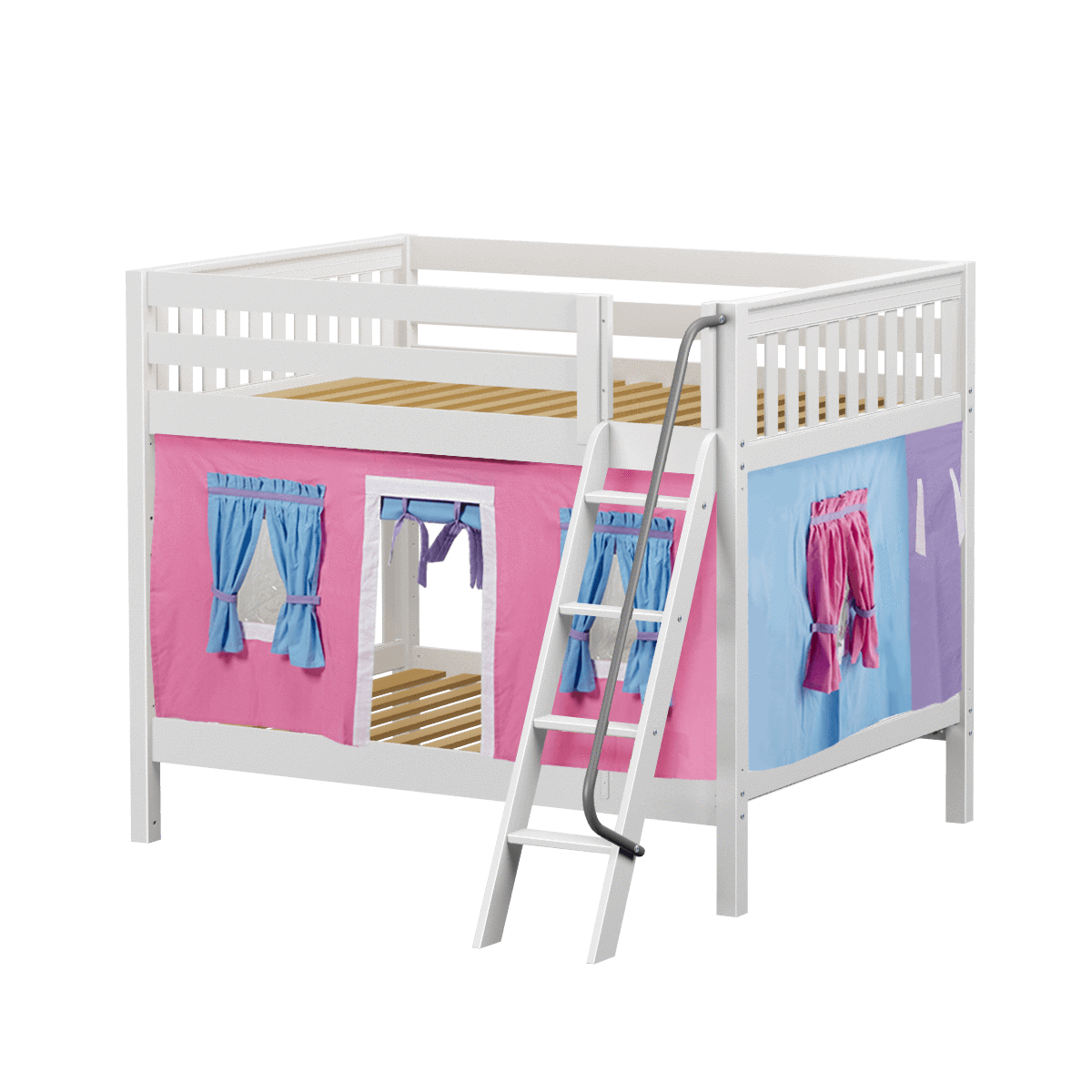 Maxtrix Full Medium Bunk Bed with Angled Ladder + Curtain