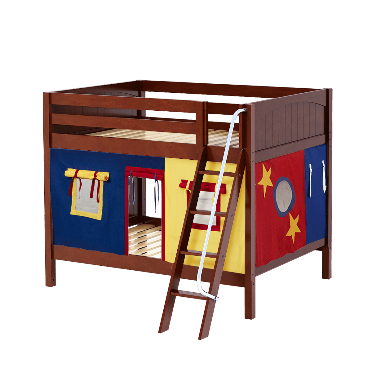 Maxtrix Full Medium Bunk Bed with Angled Ladder + Curtain