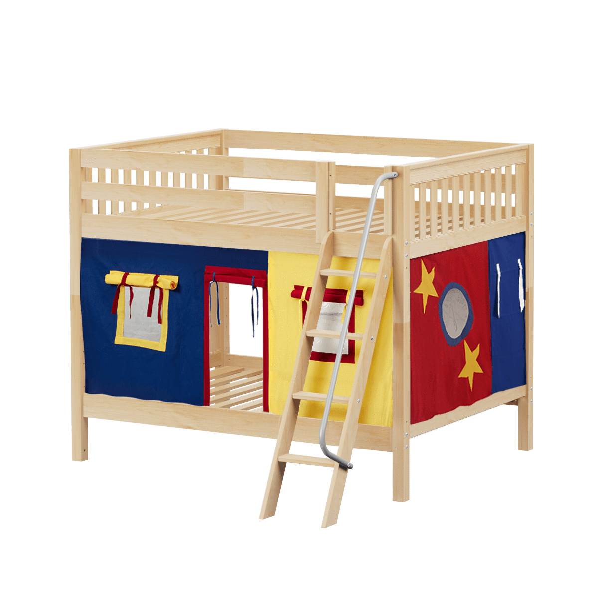 Maxtrix Full Medium Bunk Bed with Angled Ladder + Curtain