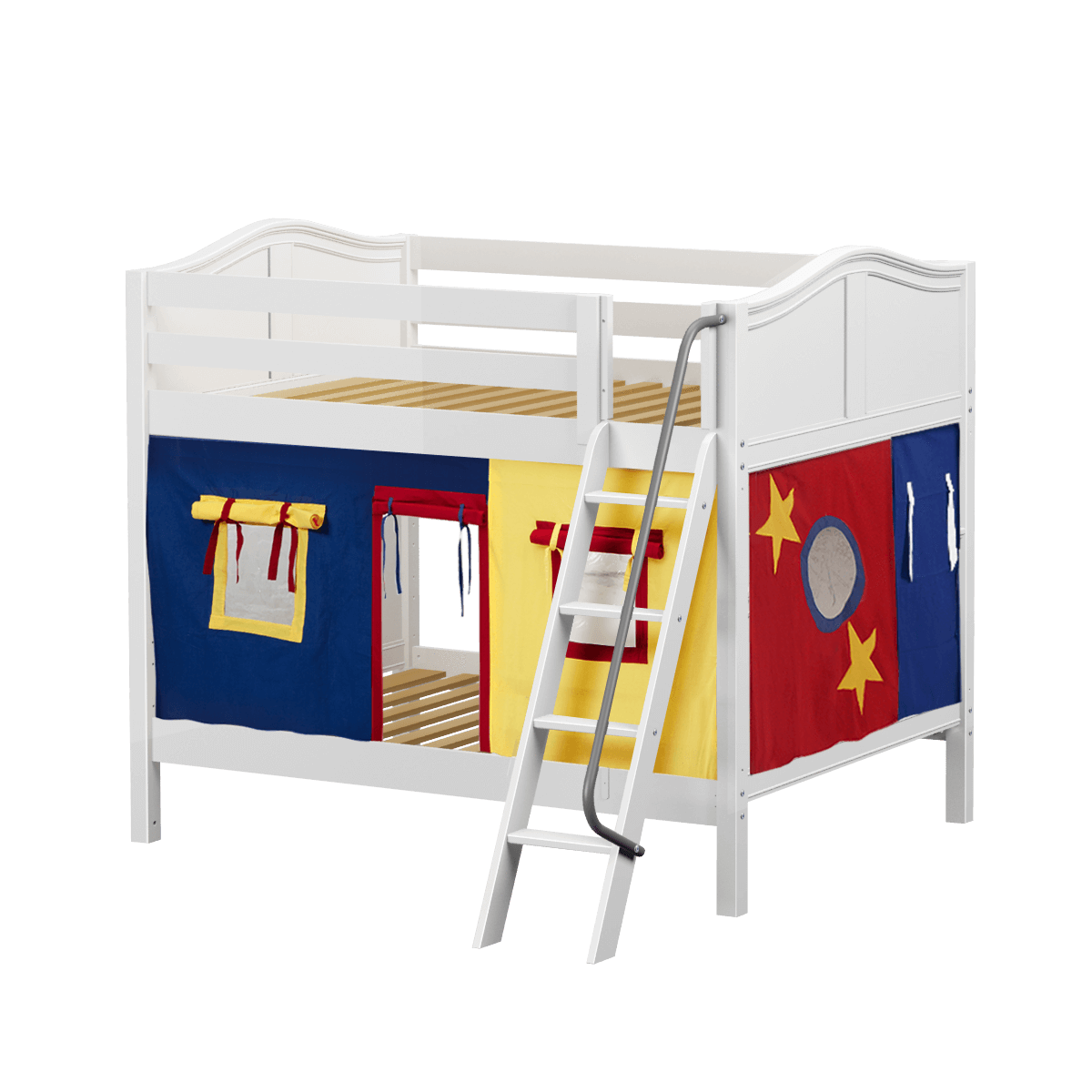 Maxtrix Full Medium Bunk Bed with Angled Ladder + Curtain