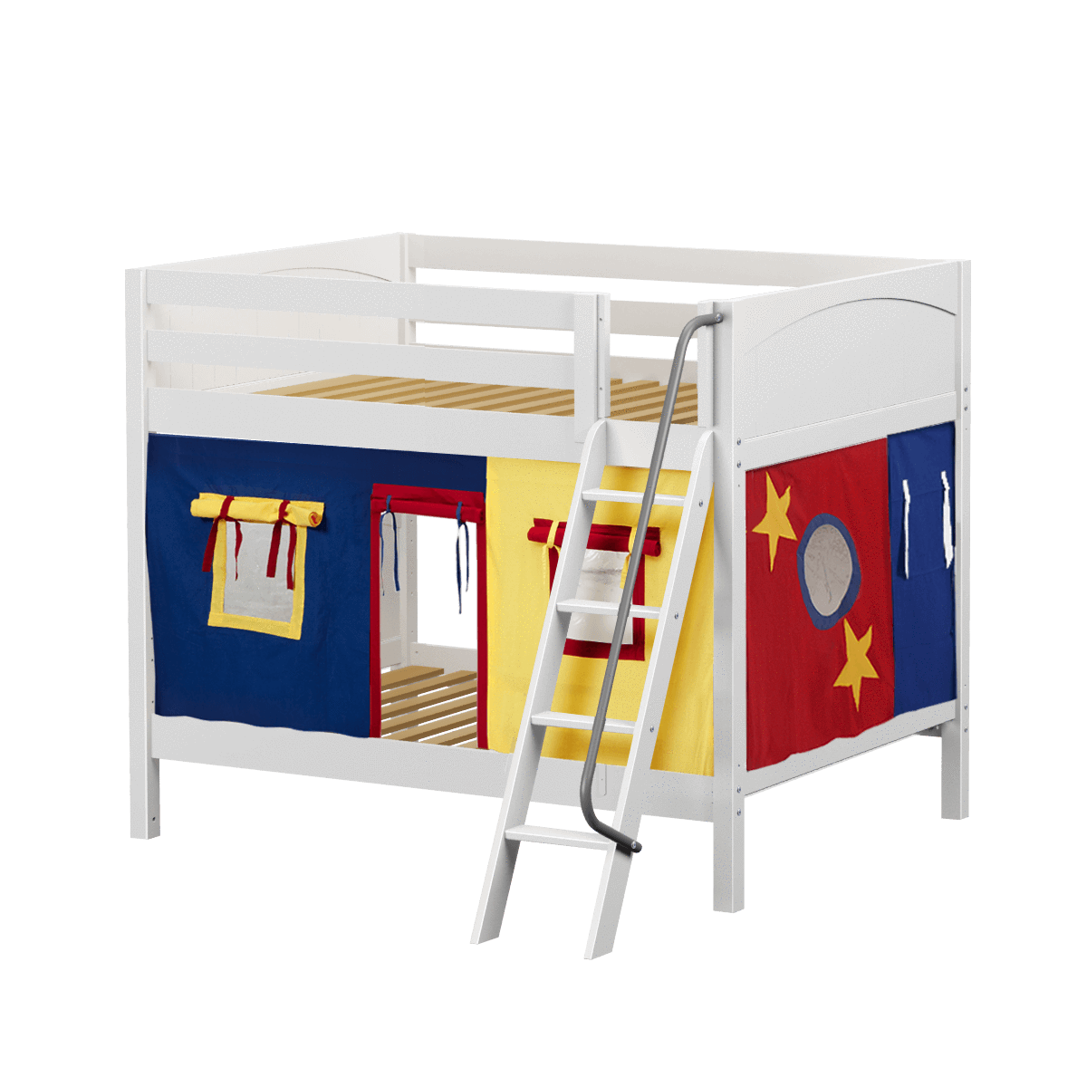 Maxtrix Full Medium Bunk Bed with Angled Ladder + Curtain