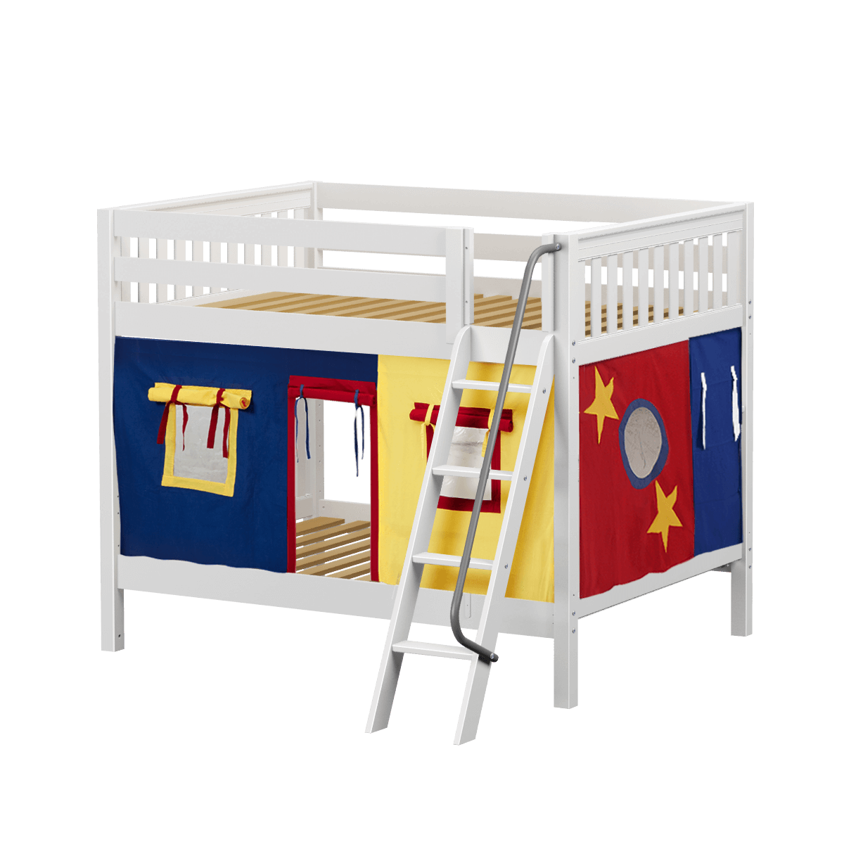 Maxtrix Full Medium Bunk Bed with Angled Ladder + Curtain