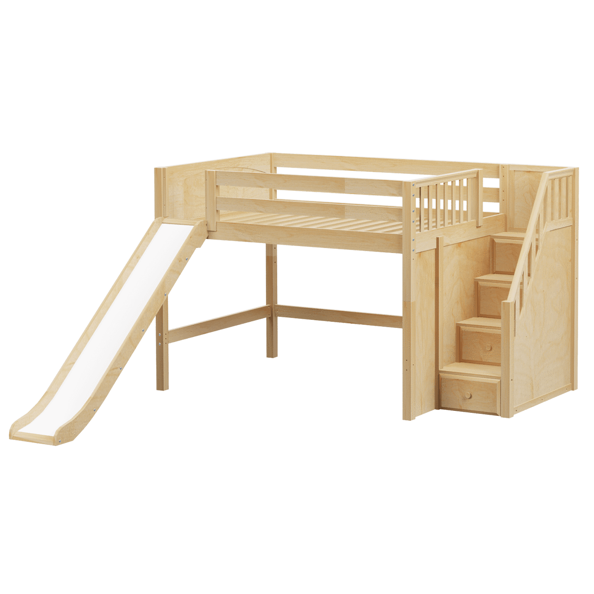 Maxtrix Full Mid Loft Bed with Stairs + Slide