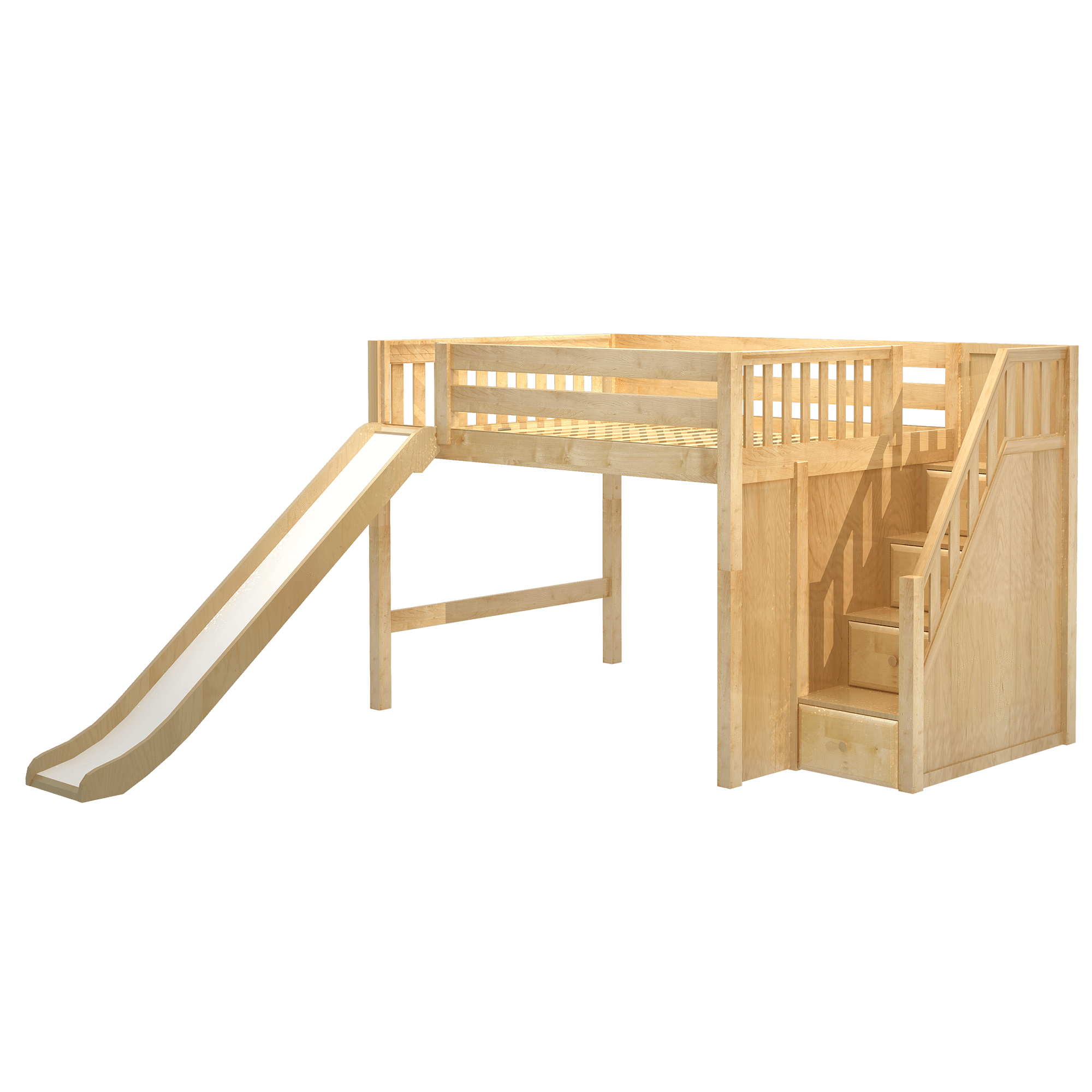 Maxtrix Full Mid Loft Bed with Stairs + Slide