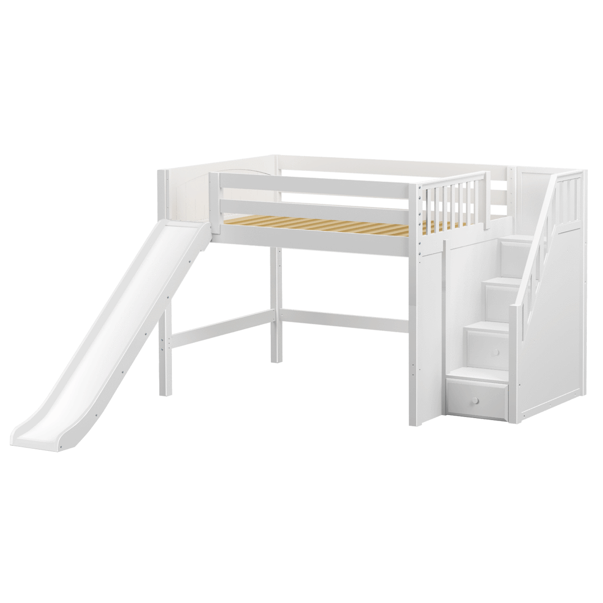 Maxtrix Full Mid Loft Bed with Stairs + Slide