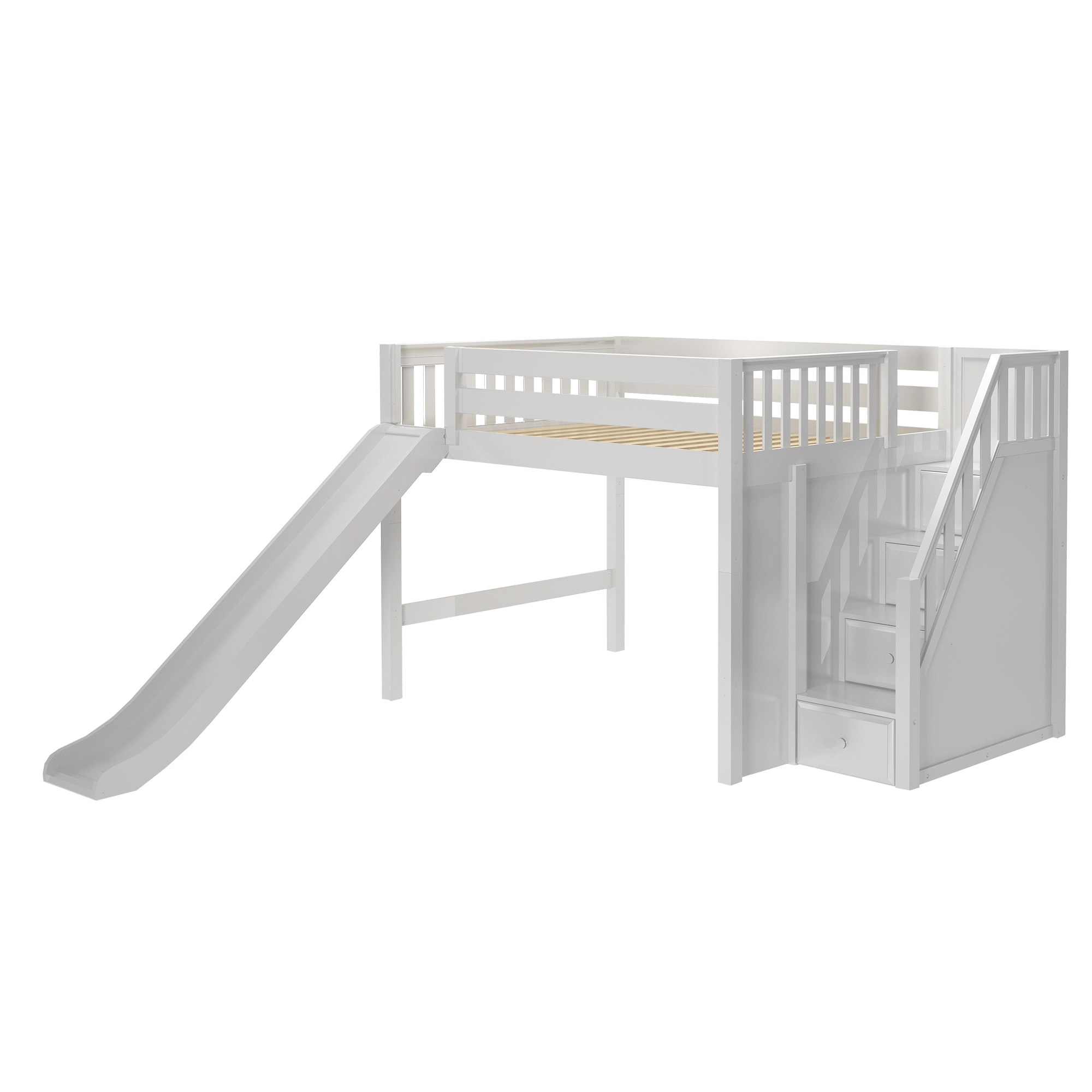 Maxtrix Full Mid Loft Bed with Stairs + Slide