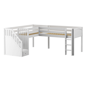 Maxtrix Twin Low Corner Loft Bed with Ladder + Stairs - L