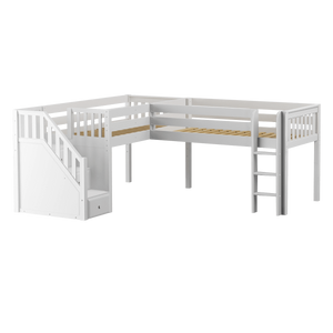 Maxtrix Twin Low Corner Loft Bed with Ladder + Stairs - L