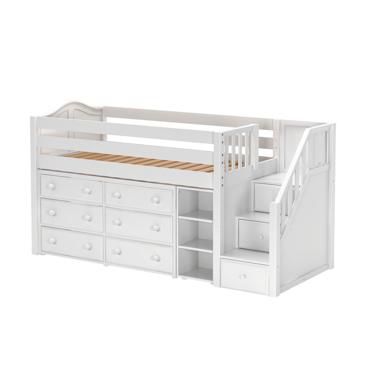 Maxtrix Twin Low Loft Bed with Stairs + Storage