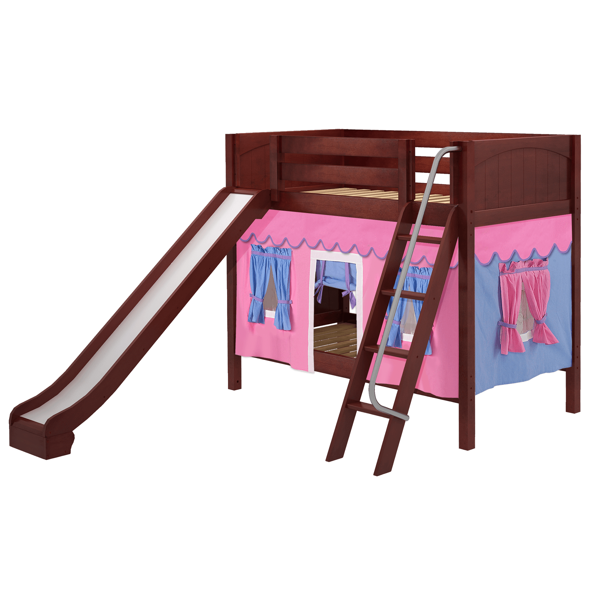 Maxtrix Twin Medium Bunk Bed with Angled Ladder, Curtain + Slide