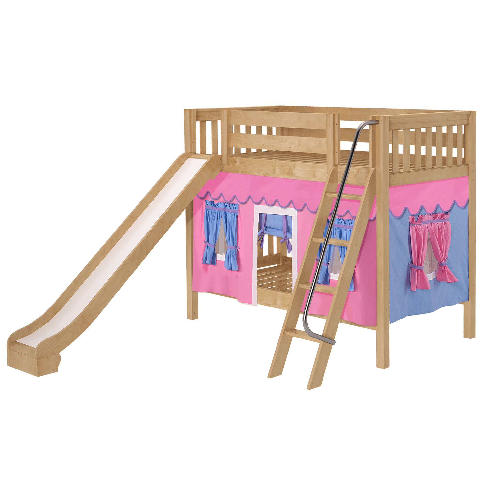 Maxtrix Twin Medium Bunk Bed with Angled Ladder, Curtain + Slide