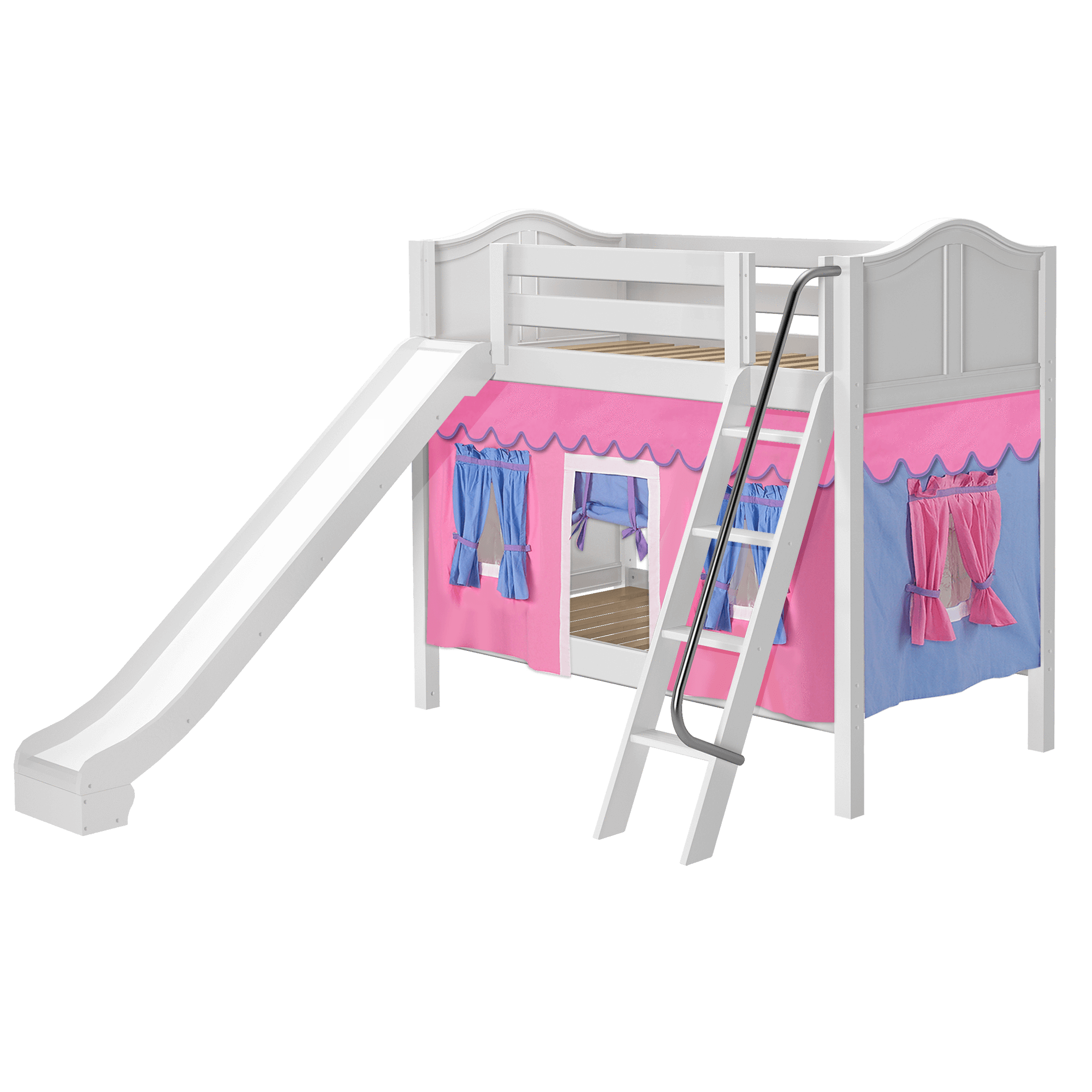 Maxtrix Twin Medium Bunk Bed with Angled Ladder, Curtain + Slide