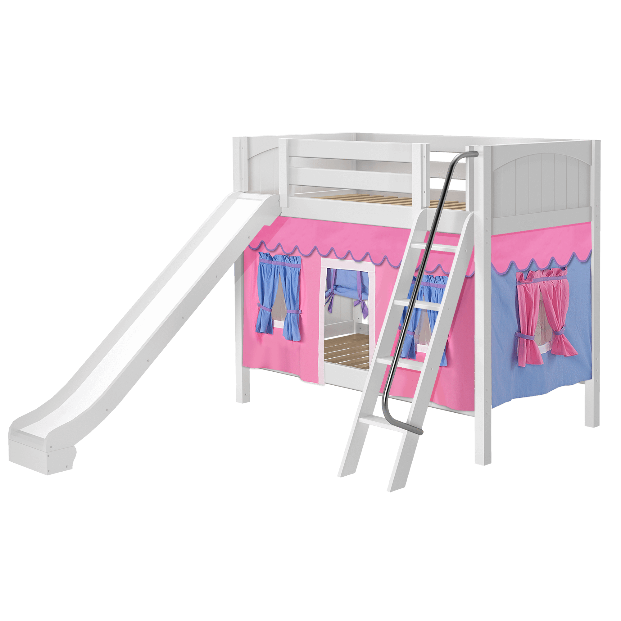 Maxtrix Twin Medium Bunk Bed with Angled Ladder, Curtain + Slide