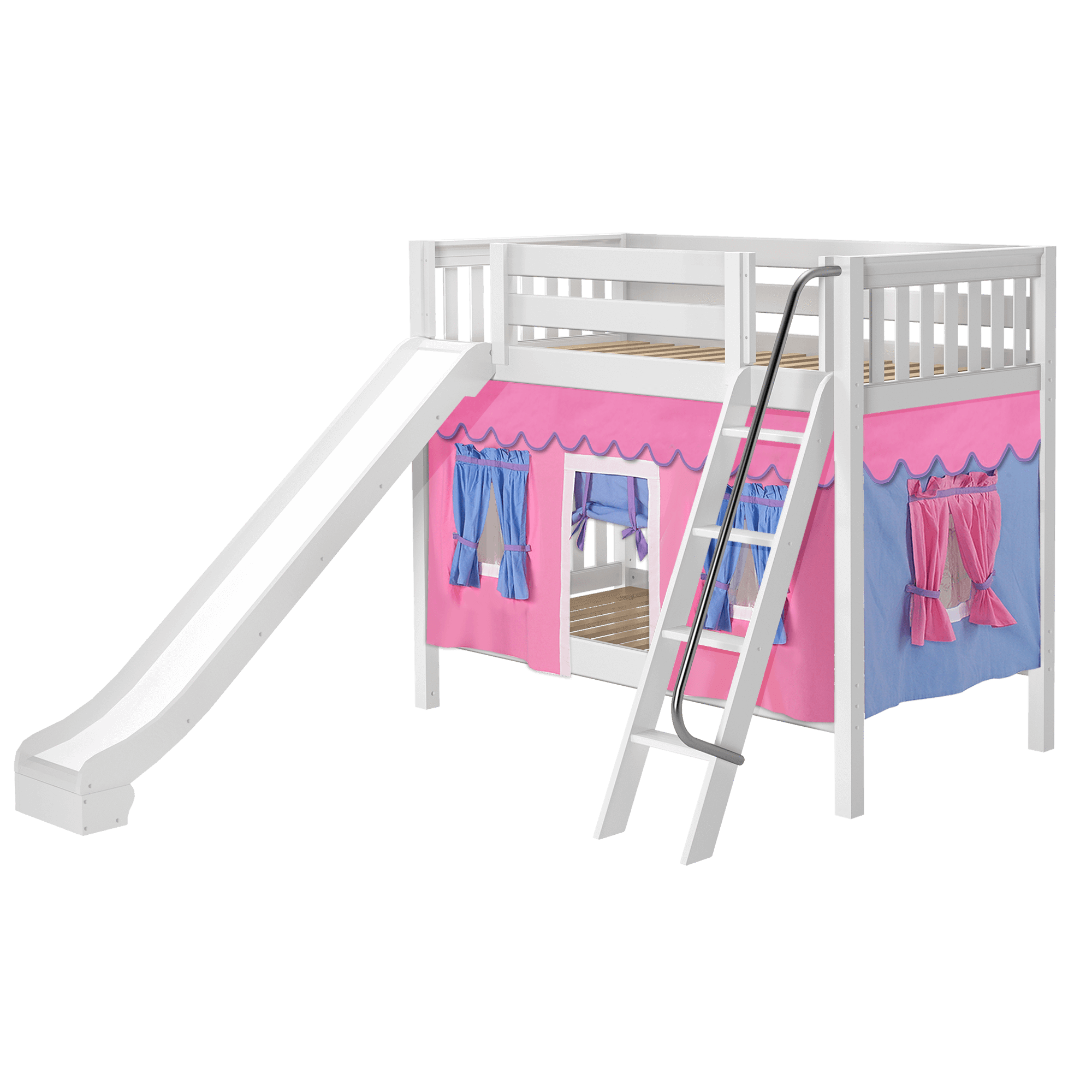 Maxtrix Twin Medium Bunk Bed with Angled Ladder, Curtain + Slide