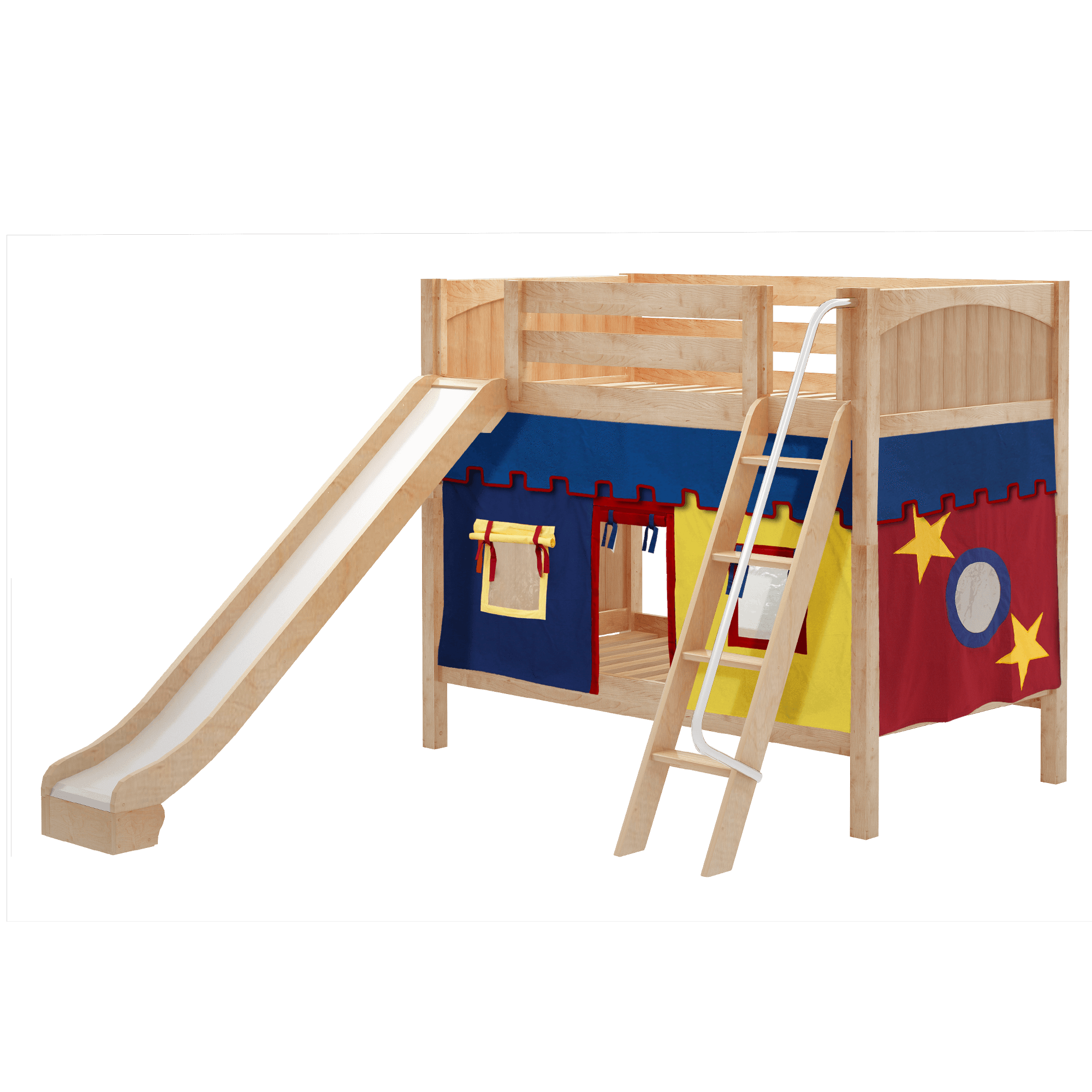 Maxtrix Twin Medium Bunk Bed with Angled Ladder, Curtain + Slide