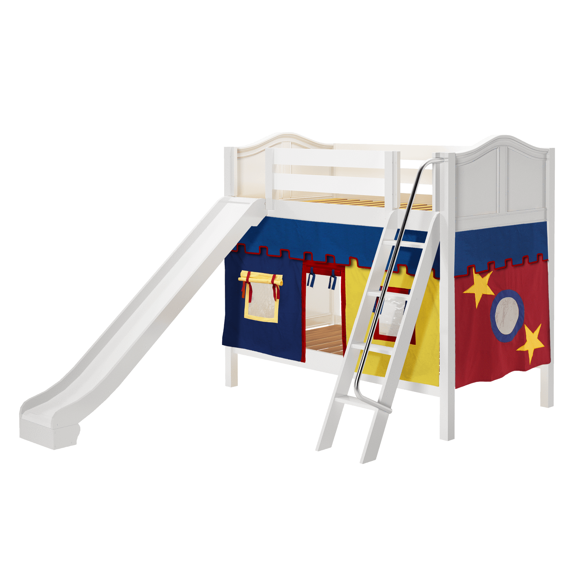 Maxtrix Twin Medium Bunk Bed with Angled Ladder, Curtain + Slide