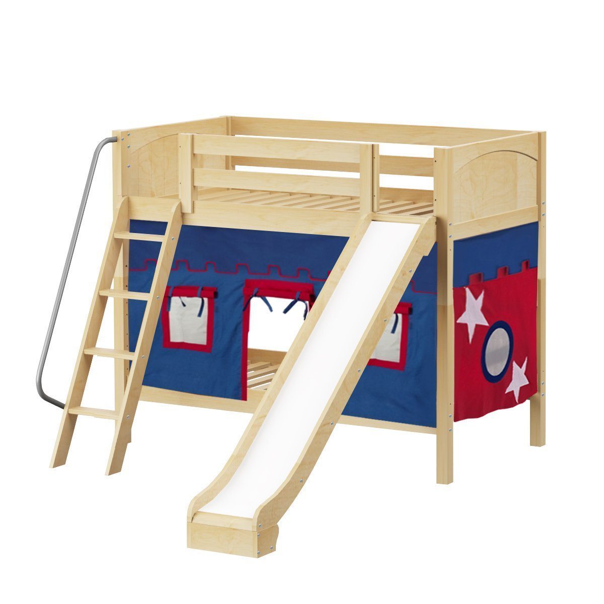 Maxtrix Twin Medium Bunk Bed with Angled Ladder, Curtain + Slide