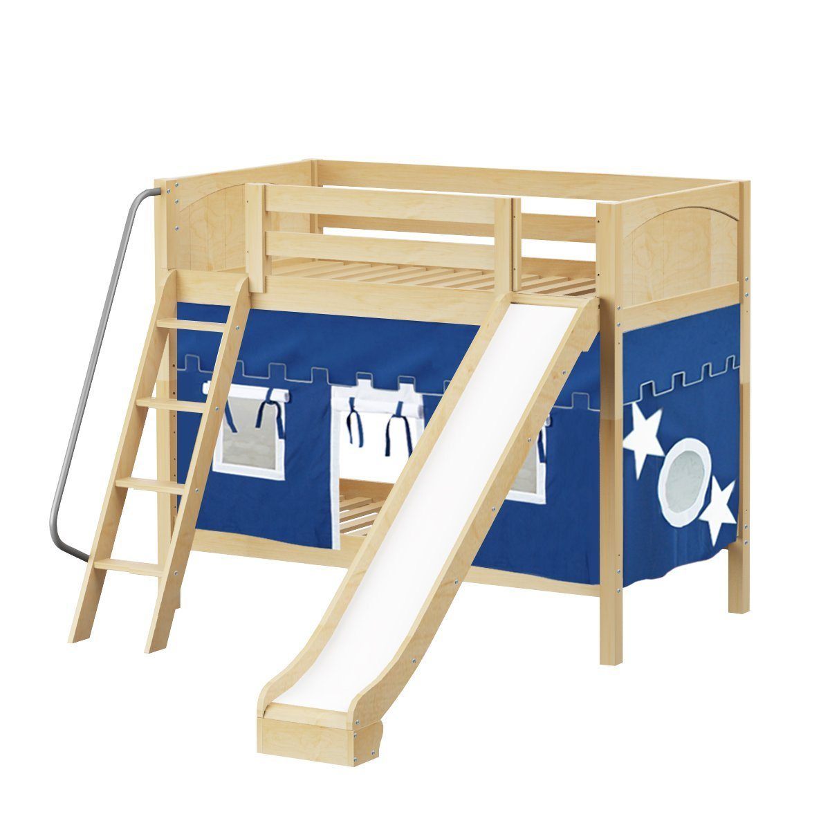 Maxtrix Twin Medium Bunk Bed with Angled Ladder, Curtain + Slide