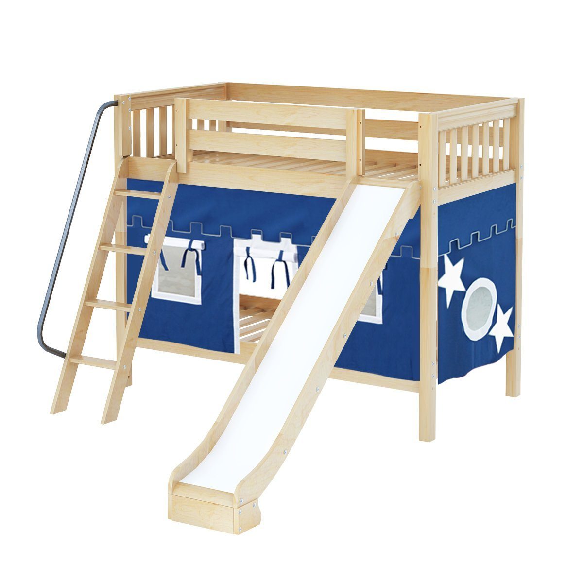 Maxtrix Twin Medium Bunk Bed with Angled Ladder, Curtain + Slide