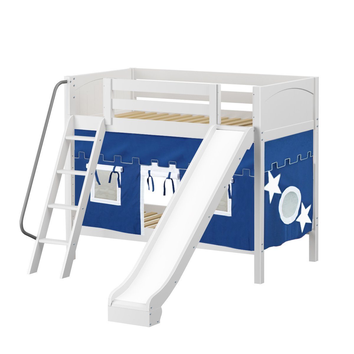 Maxtrix Twin Medium Bunk Bed with Angled Ladder, Curtain + Slide