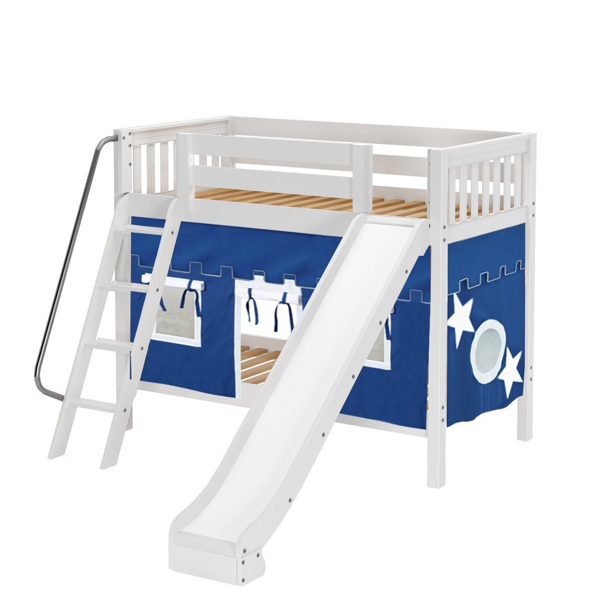 Maxtrix Twin Medium Bunk Bed with Angled Ladder, Curtain + Slide