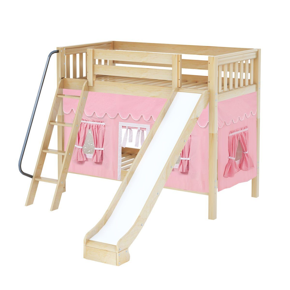 Maxtrix Twin Medium Bunk Bed with Angled Ladder, Curtain + Slide