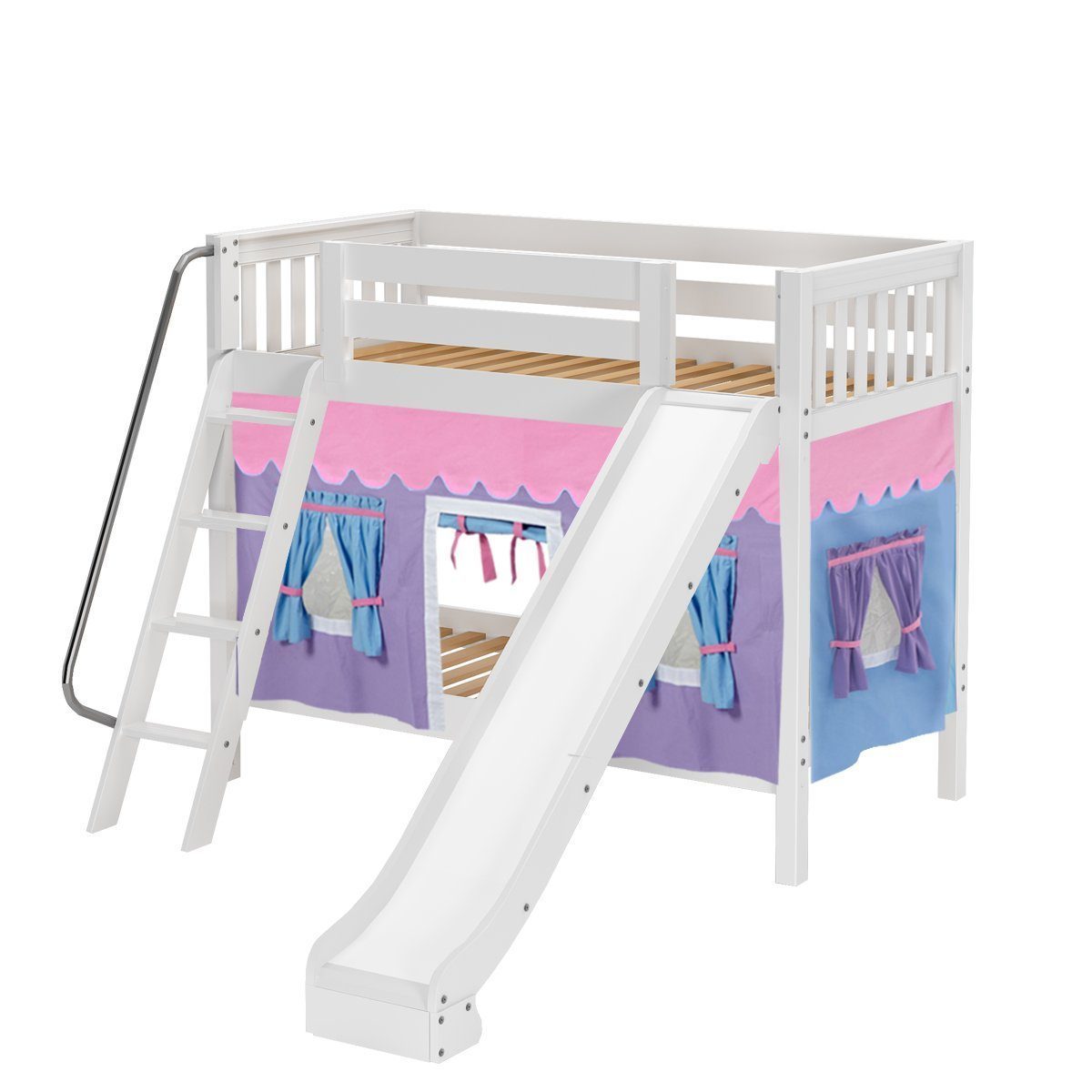 Maxtrix Twin Medium Bunk Bed with Angled Ladder, Curtain + Slide