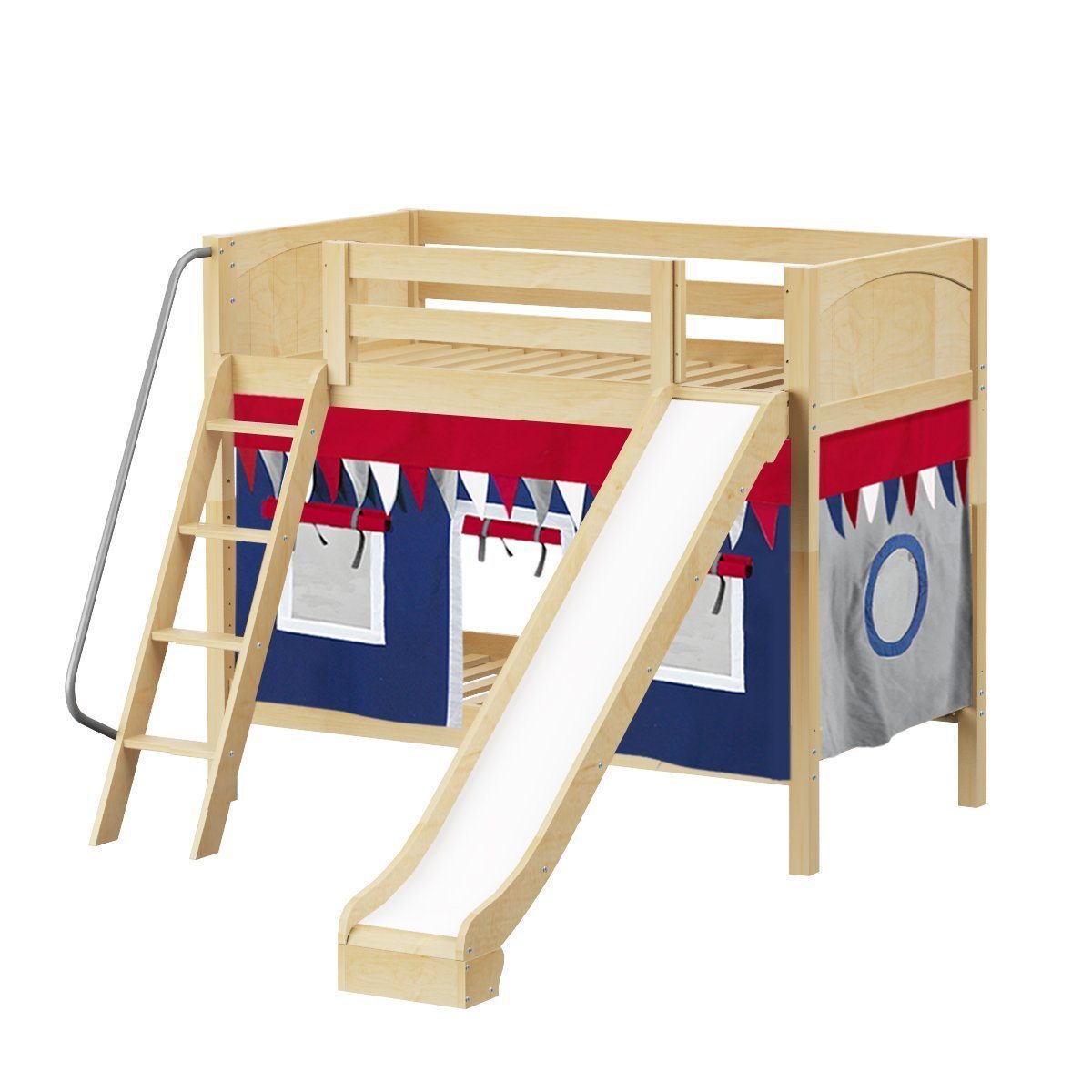 Maxtrix Twin Medium Bunk Bed with Angled Ladder, Curtain + Slide