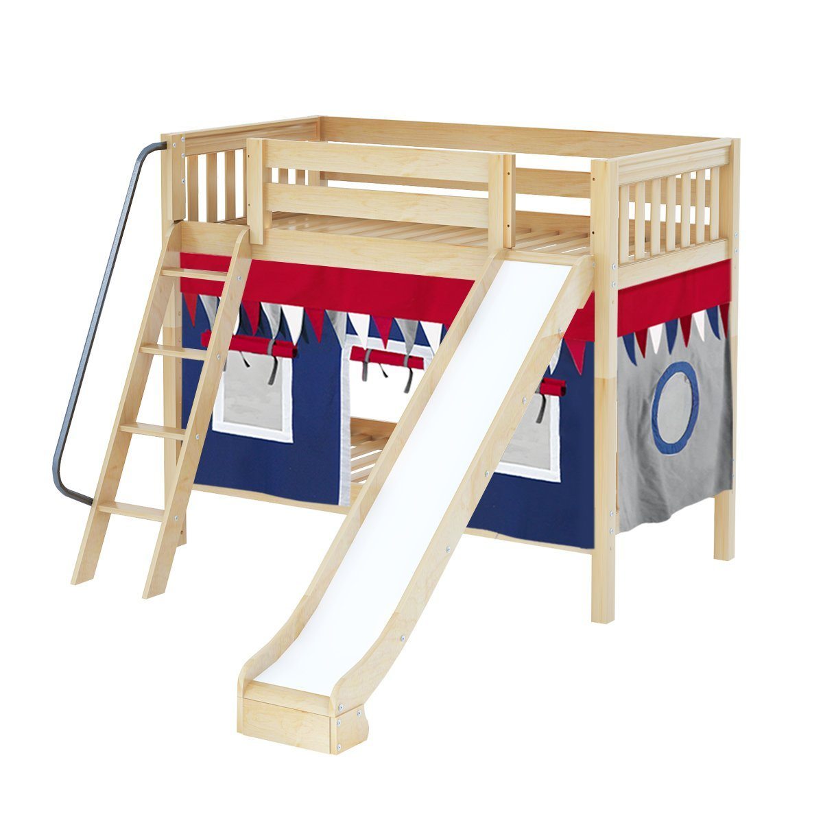 Maxtrix Twin Medium Bunk Bed with Angled Ladder, Curtain + Slide