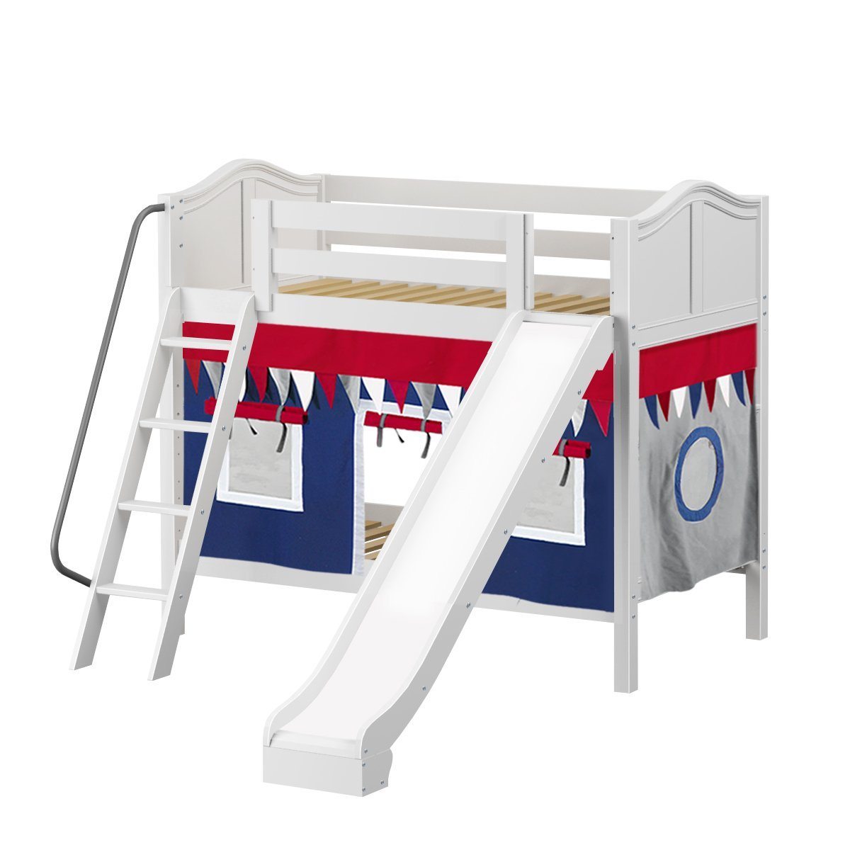 Maxtrix Twin Medium Bunk Bed with Angled Ladder, Curtain + Slide