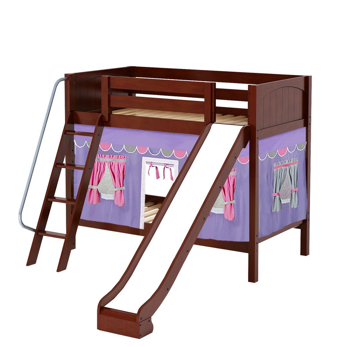 Maxtrix Twin Medium Bunk Bed with Angled Ladder, Curtain + Slide