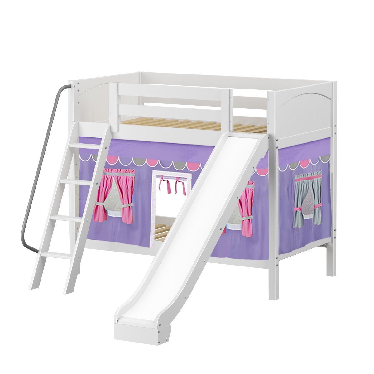 Maxtrix Twin Medium Bunk Bed with Angled Ladder, Curtain + Slide