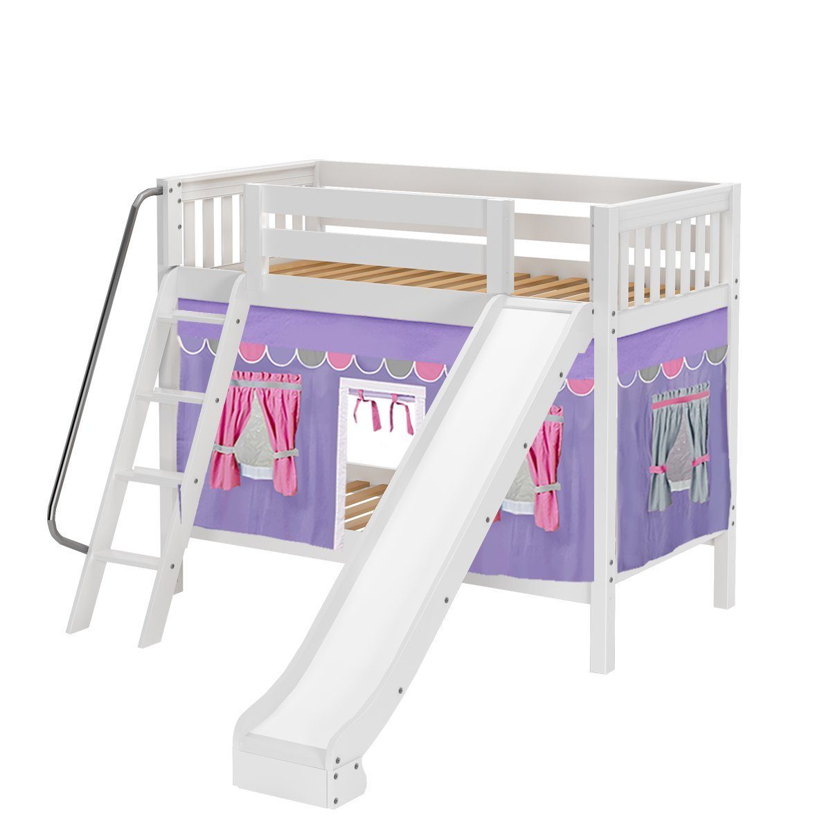 Maxtrix Twin Medium Bunk Bed with Angled Ladder, Curtain + Slide