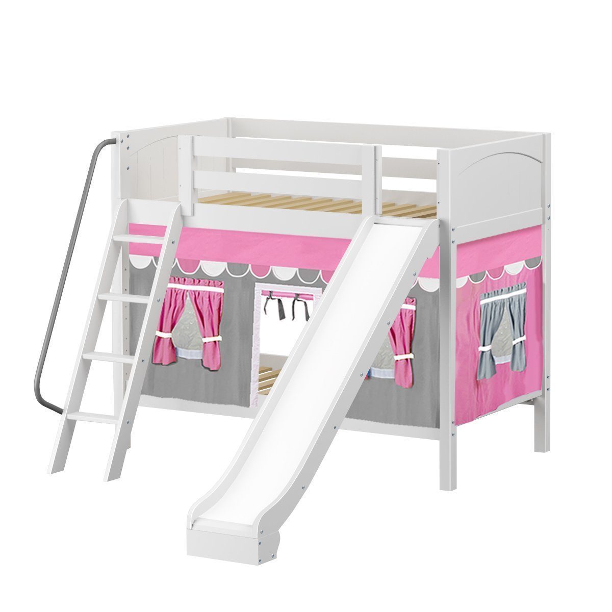 Maxtrix Twin Medium Bunk Bed with Angled Ladder, Curtain + Slide