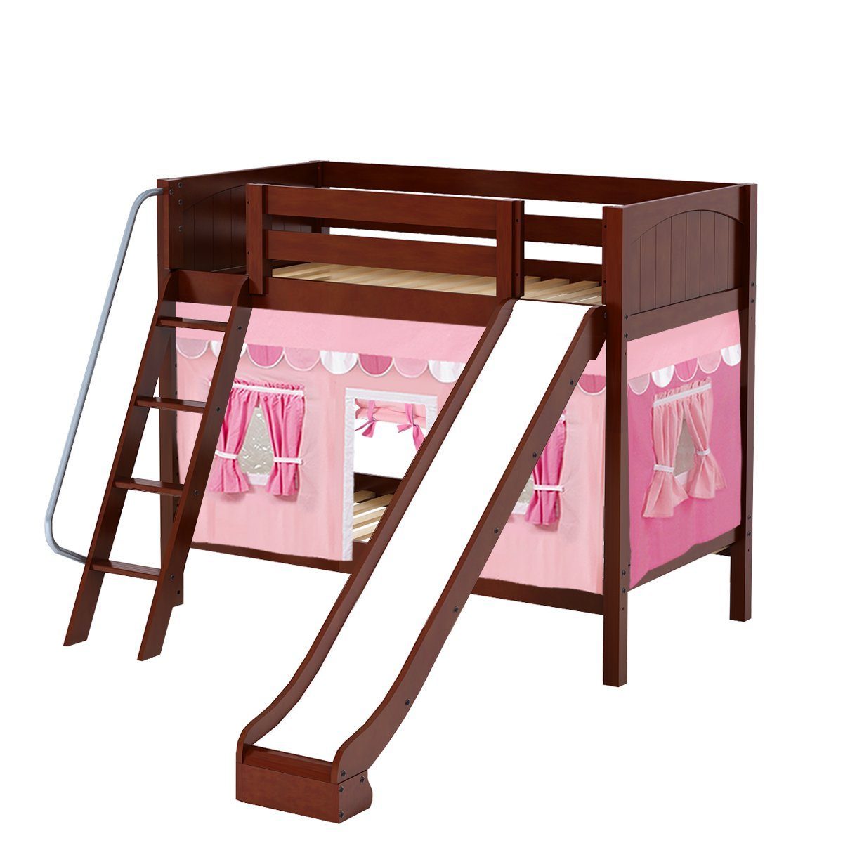 Maxtrix Twin Medium Bunk Bed with Angled Ladder, Curtain + Slide