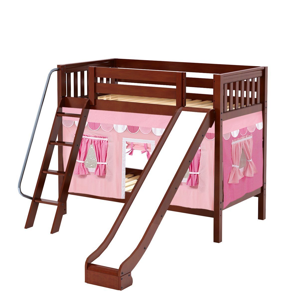 Maxtrix Twin Medium Bunk Bed with Angled Ladder, Curtain + Slide