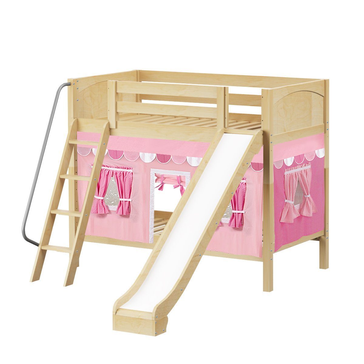 Maxtrix Twin Medium Bunk Bed with Angled Ladder, Curtain + Slide