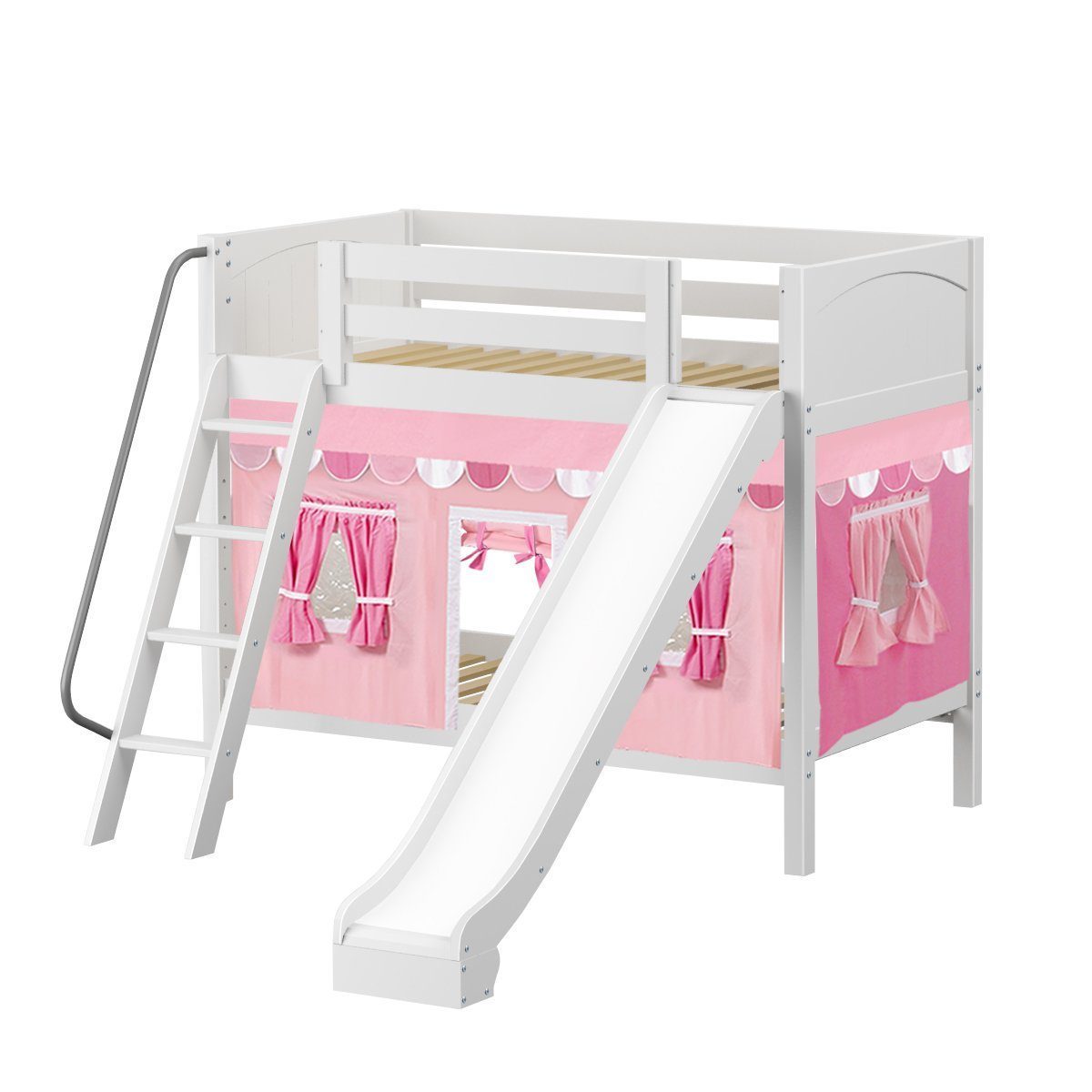 Maxtrix Twin Medium Bunk Bed with Angled Ladder, Curtain + Slide