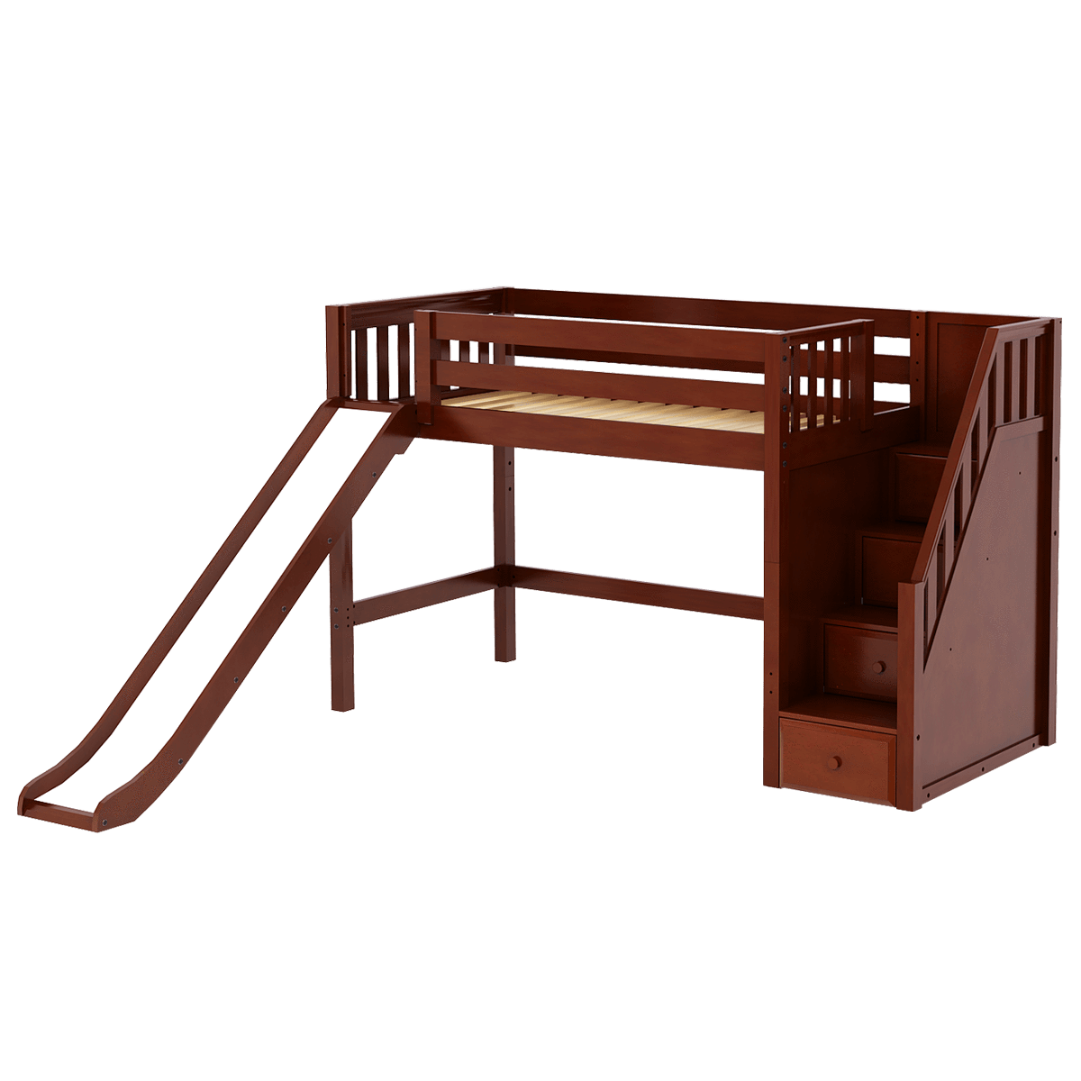 Maxtrix Twin Mid Loft Bed with Stairs + Slide